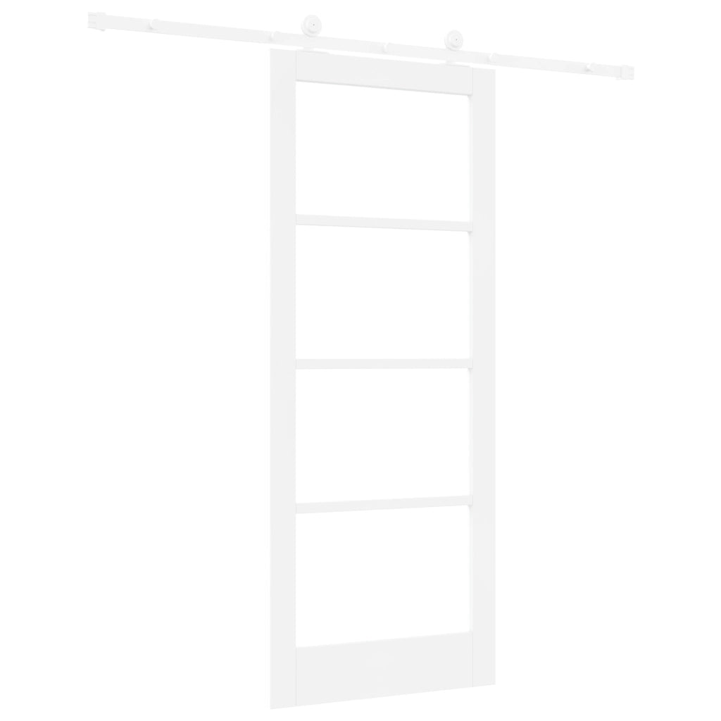 Porta Scorrevole  con Set di Accessori 'ORKDAL'Legno Massello Bianco e Vetro