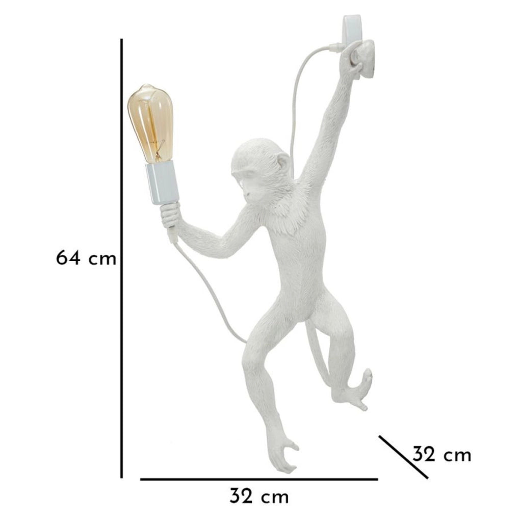 Applique da parete Monkey in polyresin bianca a forma di scimmia