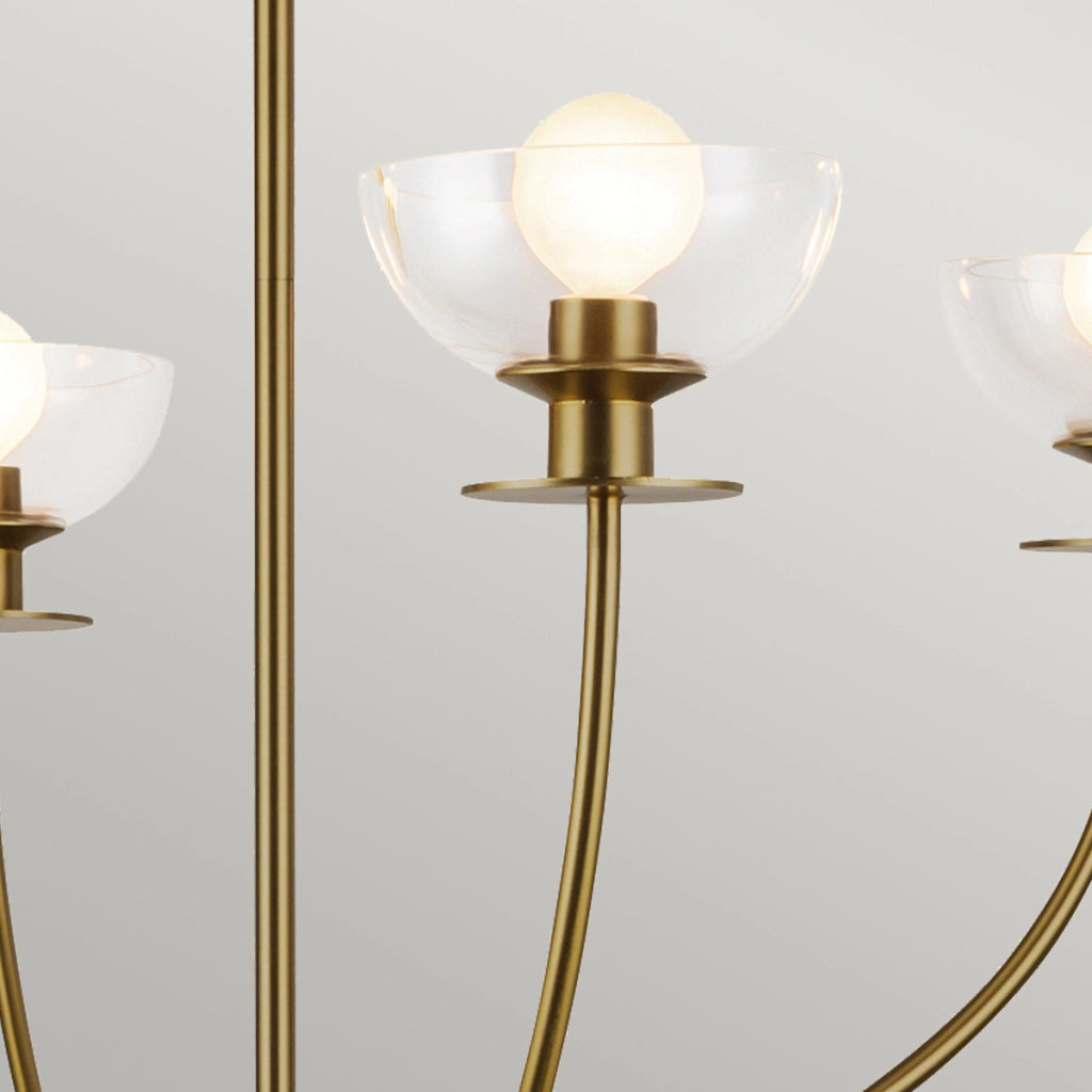 Lampadario industriale oro spazzolato vetro 4xE14 Sylvia Alora