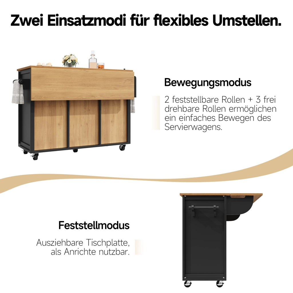 ISOLA CUCINA con piano pieghevole 137,9x73x92,5 cm MDF metallo nero