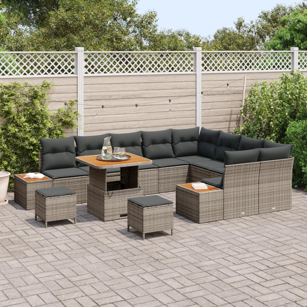 Set divano da giardino 12 pezzi con cuscini grigio polyrattan