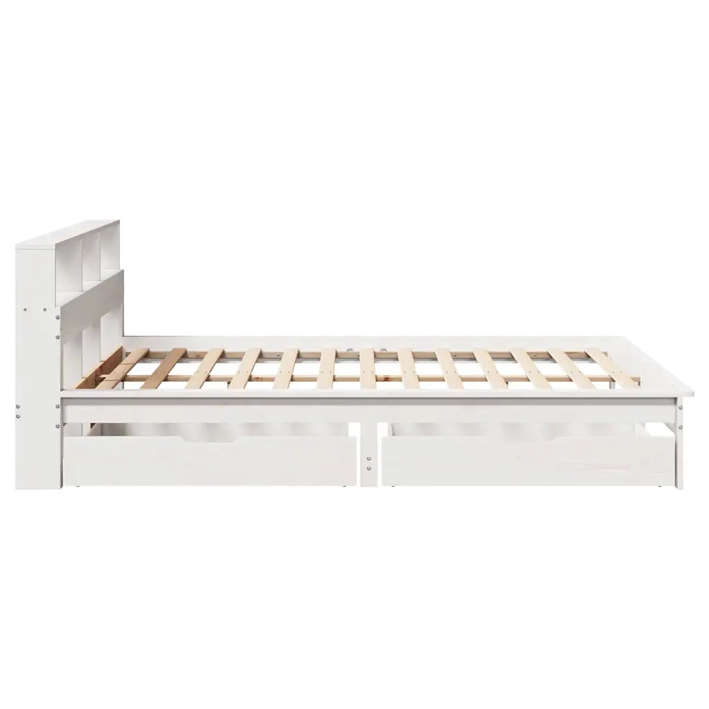 Letto Libreria senza Materasso-Struttura Letto con contenitore Bianco 150x200 cm Legno di Pino 188043