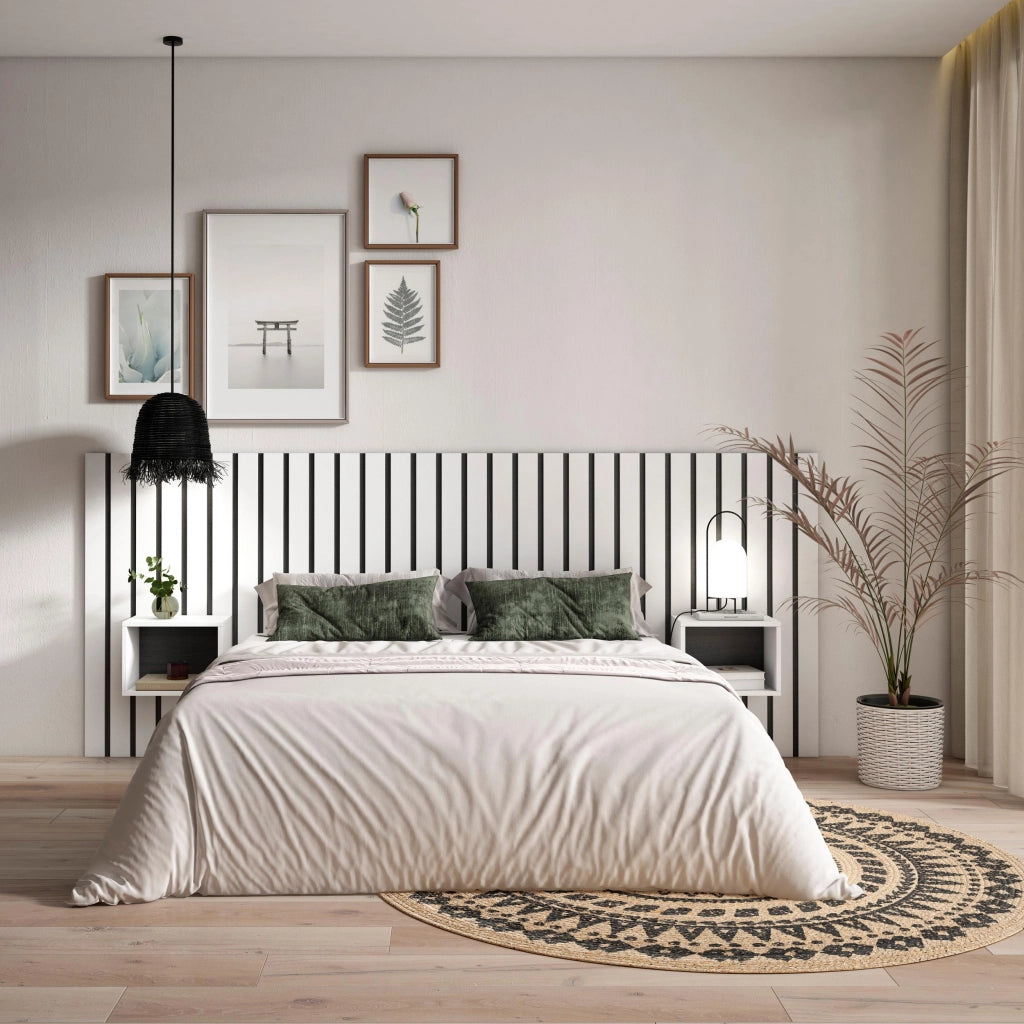 Testiera e Comodini, 258x107x3cm, Letto 150,160,180cm, Pannelli, Bianco RF3576