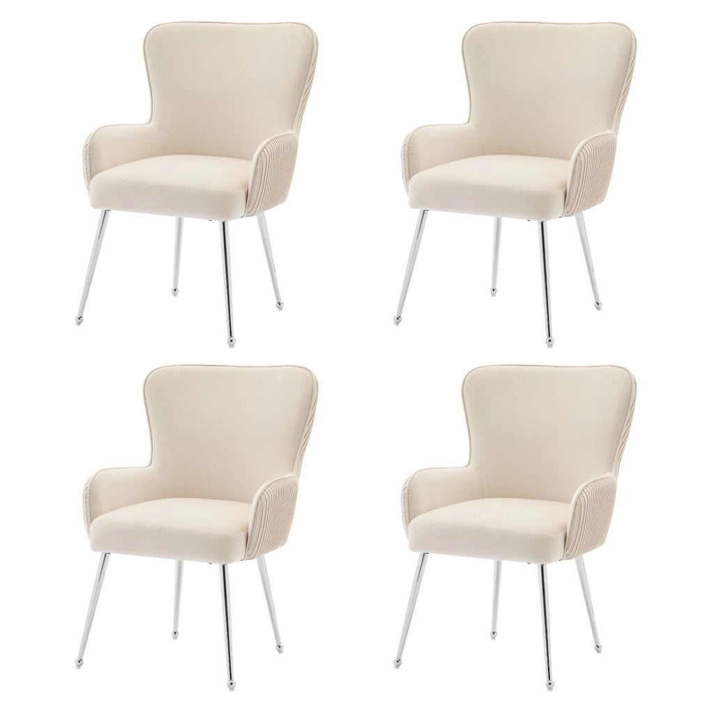 Set di 4 sedie imbottite con braccioli e supporto lombare in velluto beige
