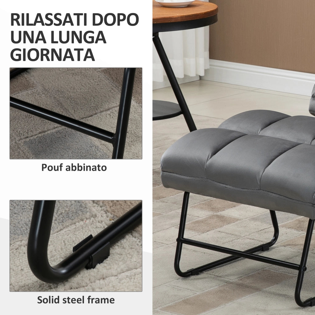 Easycomfort Sedia Imbottita con Poggiapiedi Abbinato per Soggiorno, Studio e Camera da Letto, 60x80.5x89 cm, Grigio
