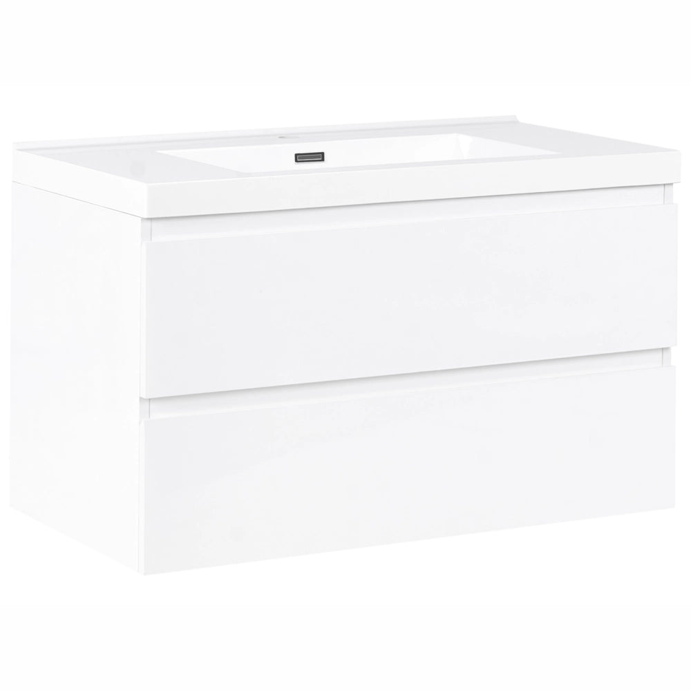 Mobile bagno sospeso bianco 90 x 50 cm con 2 cassetti e lavabo