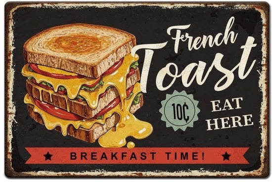 Decorazione per Cucina in Stile Vintage 20 x 30 cm - Retro Decorazione per Parete - Aspetto di Ruggine - Poster per Il Caffè - Scheda per Il Ristorante - Poster per La Colazione - Poster per Il Ristorante di Fast Food