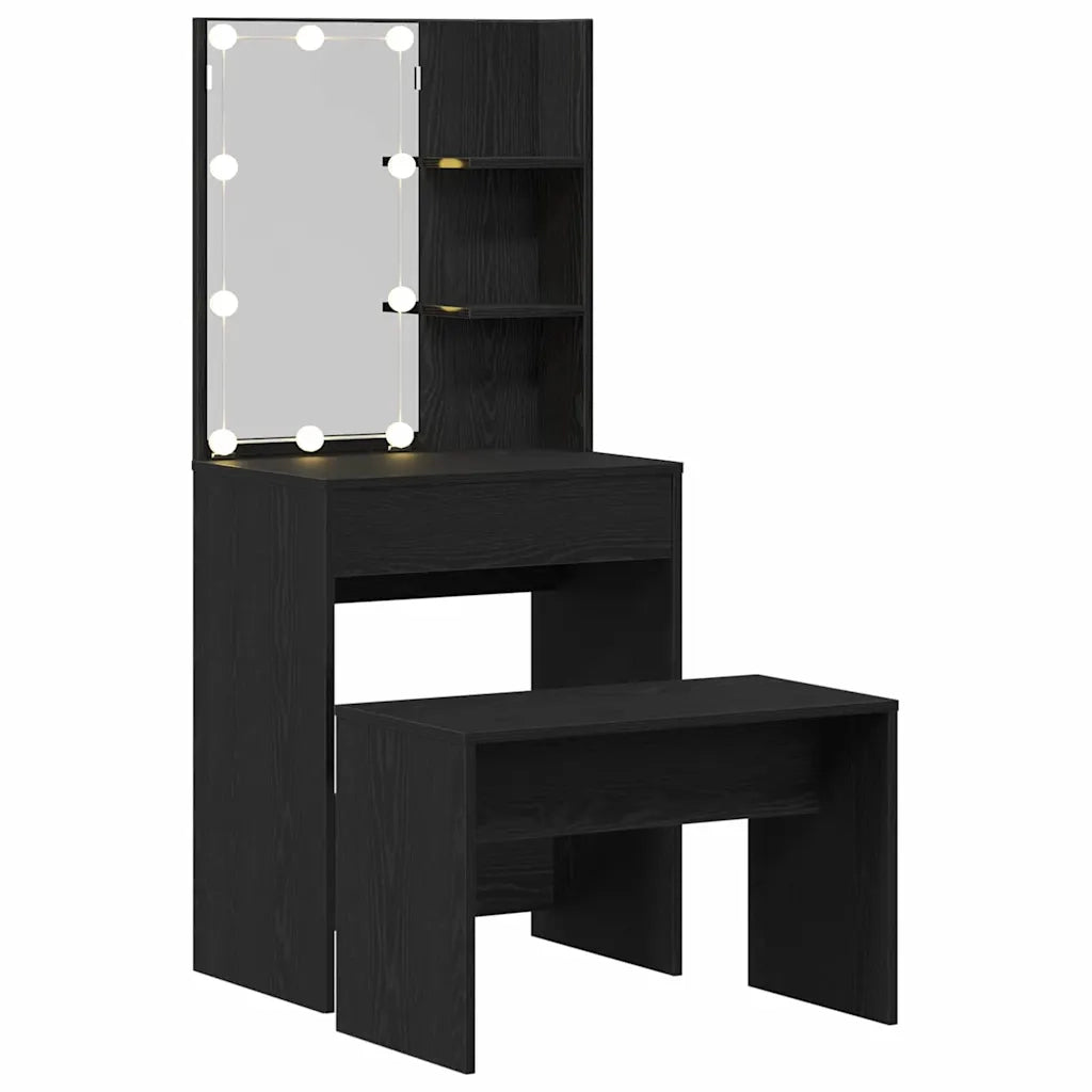 Set Tavolo da Trucco LED 2 pcs Rovere Nero Legno multistrato 3333069