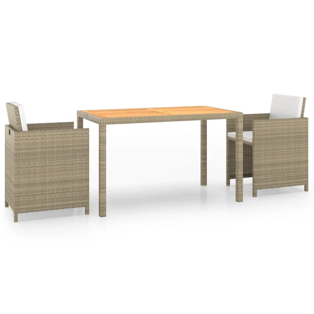 Set da Pranzo da Giardino 3 pz | Set Salotto da Giardino con Cuscini in Polyrattan Beige