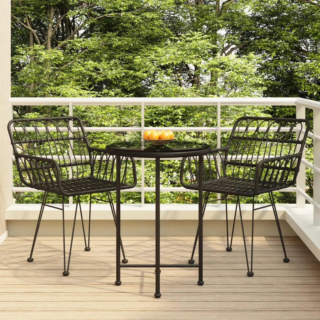 Set da Pranzo da Giardino 3 pz | Set Salotto da Giardino Nero in Polyrattan
