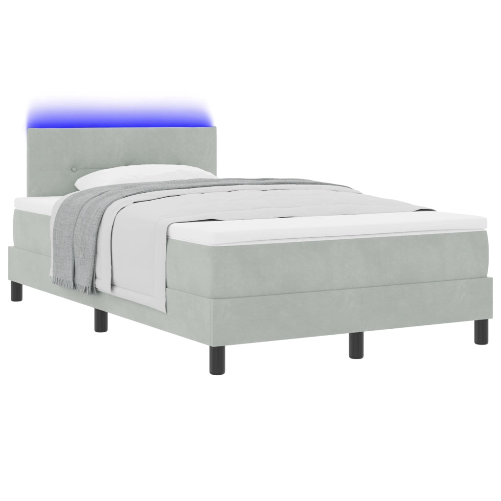Letto Box Spring con Materasso e Luce LED Grigio Chiaro 120x200 cm Velluto