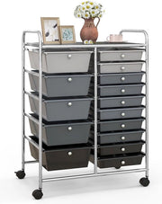Carrello con 15 contenitori sovrapposti, carrello con telaio metallico e piano di appoggio, cassone per ufficio, soggiorno, 63 x 37 x 87 cm