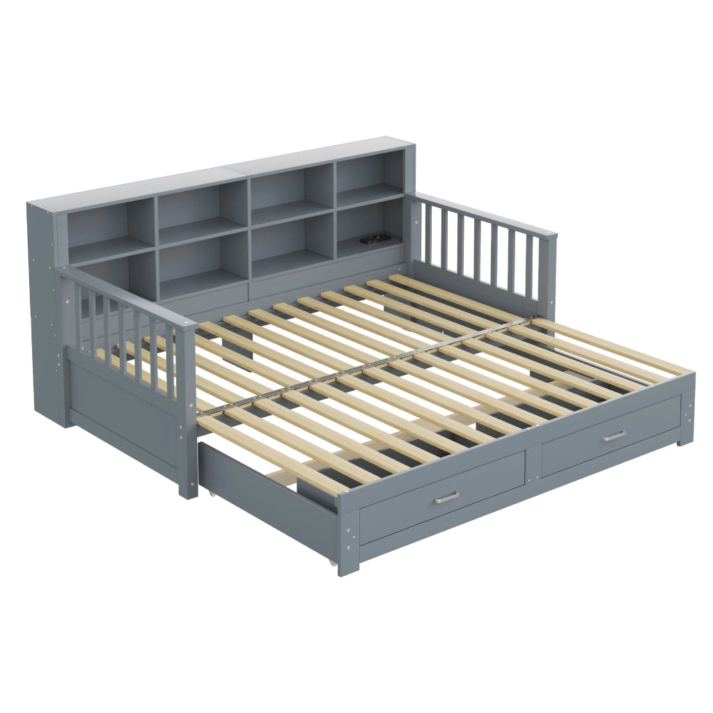 DIVANO LETTO ESTRAIBILE 90x190/180x190 CM LEGNO Grigio