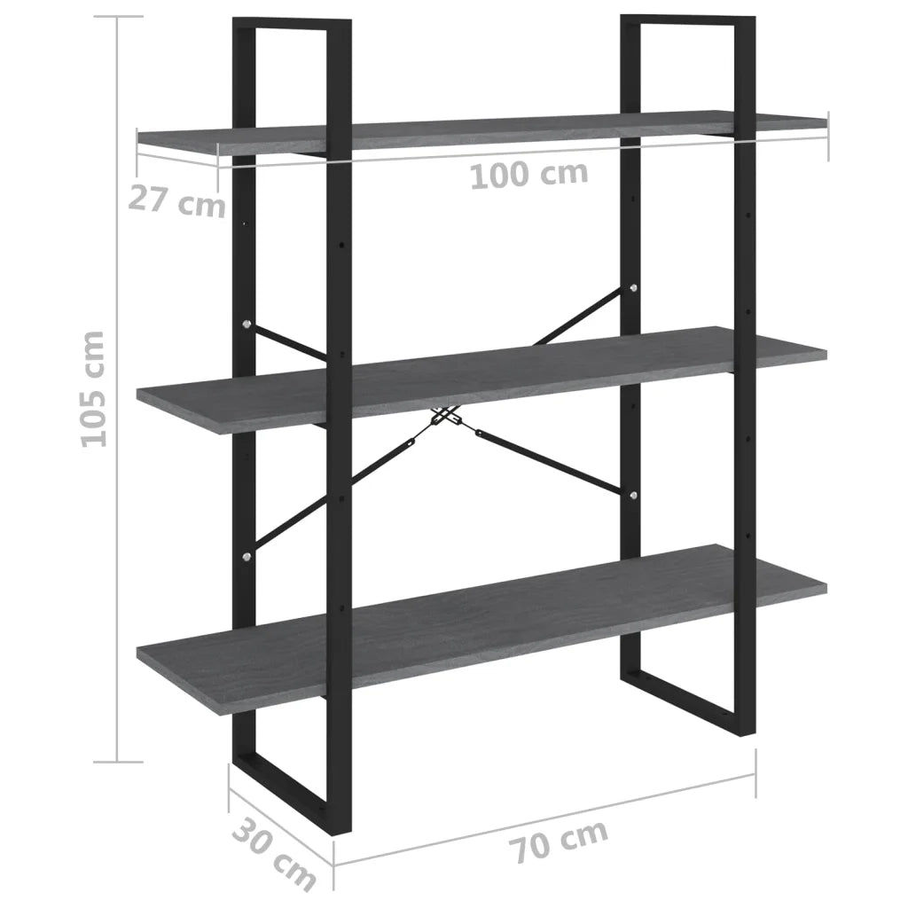 Libreria a 3 Ripiani Grigia 100x30x105 cm in Massello di Pino 806554