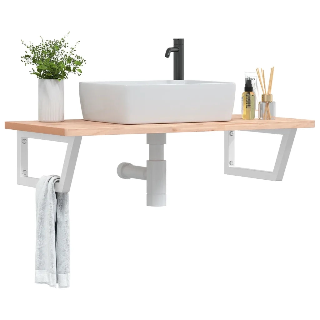 vidaXL Ripiano a Parete per Lavabo in Acciaio e Massello di Faggio