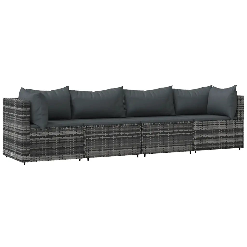 Set Divani da Giardino 4 pz | Set Salotto da Giardino con Cuscini in Polyrattan Grigio
