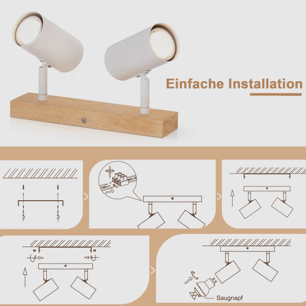 ZMH Faretto da soffitto 2 Fiamme GU10 Moderno Lampada da Soffitto Orientabile 330° Bianco per Soggiorno Senza Lampadine