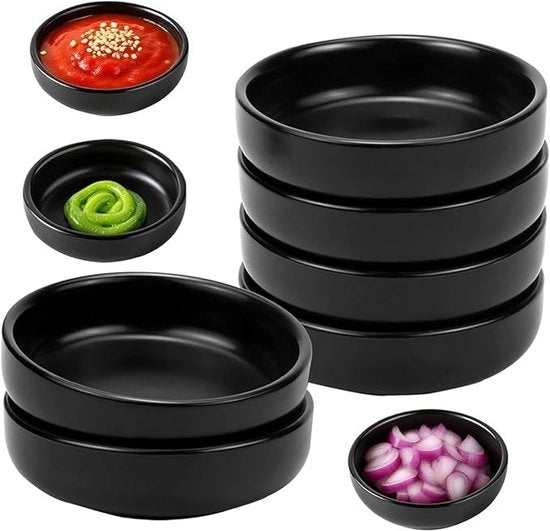 Set di 6 ciotole in ceramica, contenitori per salse neri per sushi e dips.