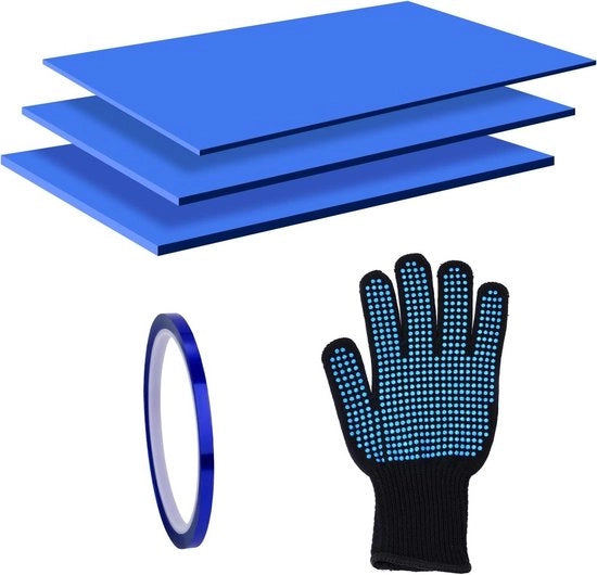 3 pezzi di silicone per sigillare il contenitore in 3 spessori con adesivo termoresistente e guanti compatibili con la macchina per sublimazione dei tumbler (blu)