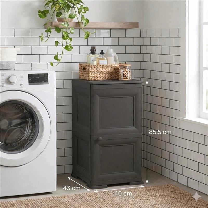 MOBILE BAGNO SALVASPAZIO 2 ANTE IN PLASTICA WENGÉ 40X43X85,5 CM – ARMADIETTO CONTENITORE CON RIPIANO INTERNO PER ASCIUGAMANI, CARTA IGIENICA E ORGANIZZAZIONE BAGNO