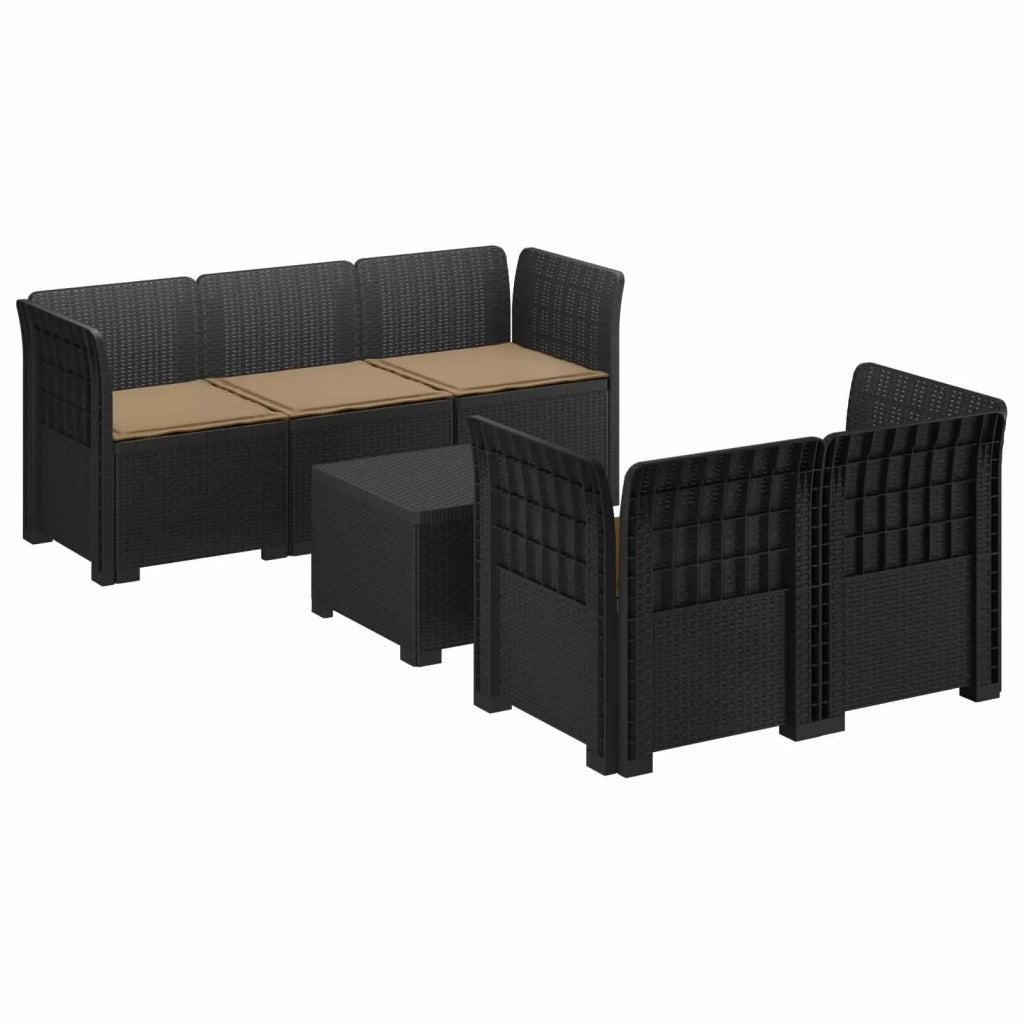 Divano da Giardino 5 Posti con Cuscini Stile Rattan PP 3443892