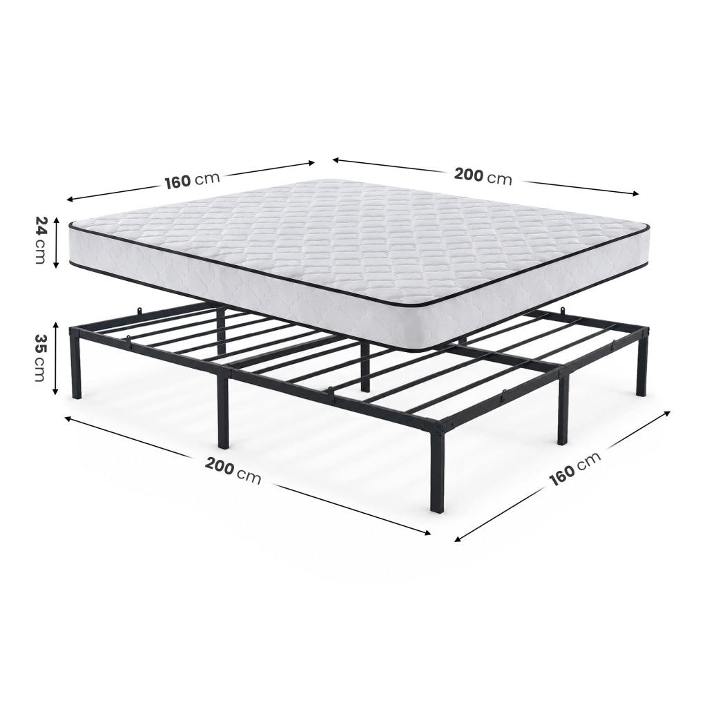 Struttura Letto Pieghevole in Metallo con Materasso Rete a Doghe 160x200 cm Nero Letto per Ospiti 9 Gambe 20 Doghe