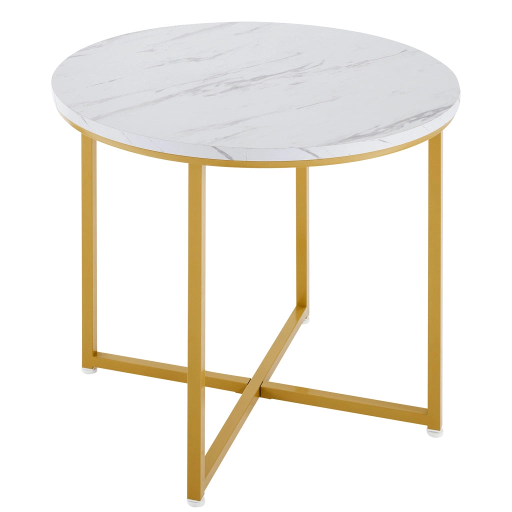 TAVOLO da pranzo rotondo 80 cm MDF bianco e oro Set da 5 pezzi