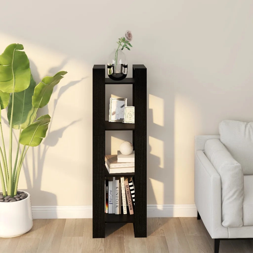 Libreria Divisorio-Scaffale per Libri-Mobile di Stoccaggio Nero 41x35x125 cm in Legno Massello di Pino