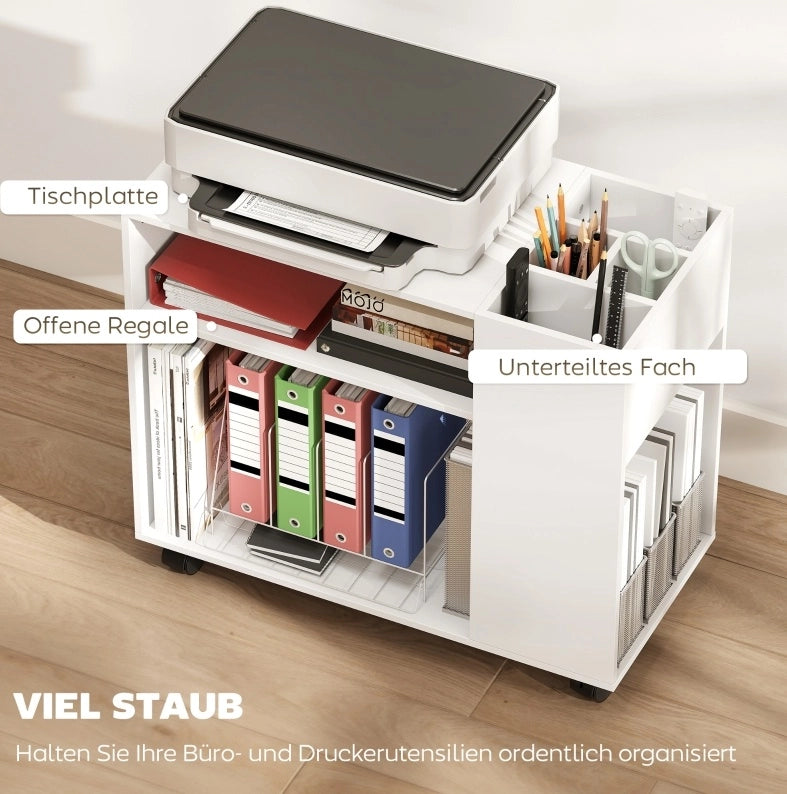Supporto per stampante 70x34x60 cm in truciolato bianco con ruote