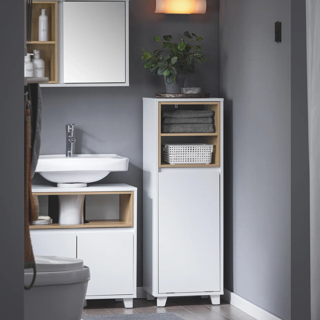 Mobiletto da bagno con cesto portabiancheria Mobiletto salvaspazio Cassettiera Bagno 35x30x105cm Bianco BZR146-W