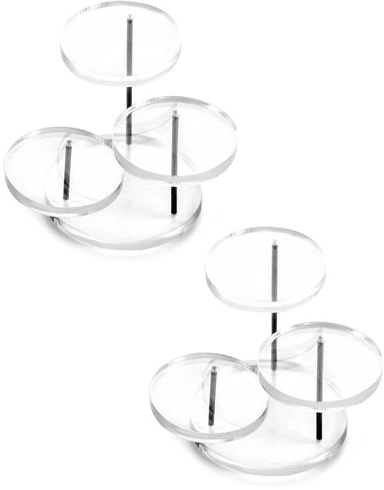 Displaystandaard a 3 strati mini in acrilico trasparente, ronda per anelli, orecchini, bracciali e miniature (lotto da 2 pezzi)