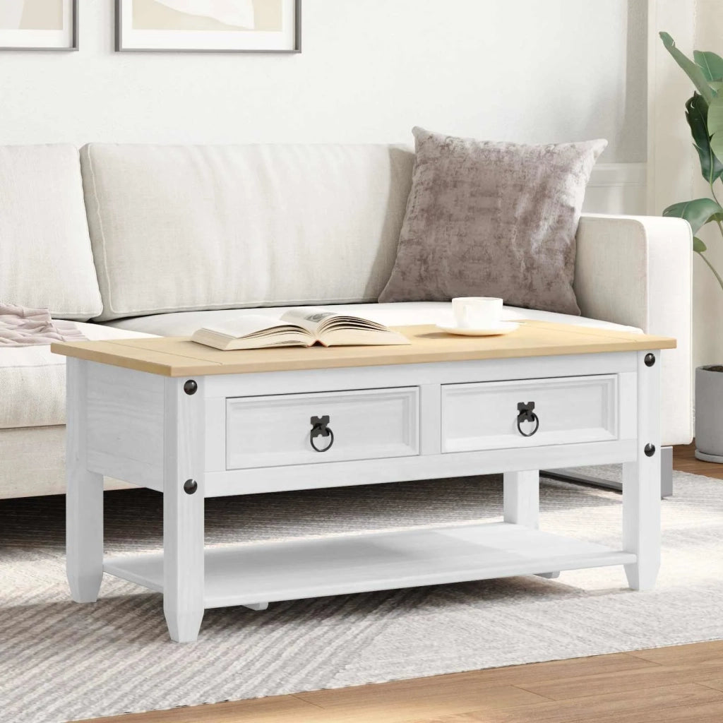 Tavolino da salotto con cassetto Bianco 100 x 48 x 45 cm