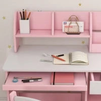 Scrivania per bambini con sedia ergonomica con piano scorrevole, cassetto, nicchie e mensole aperte 90 x 45 x 90 cm rosa