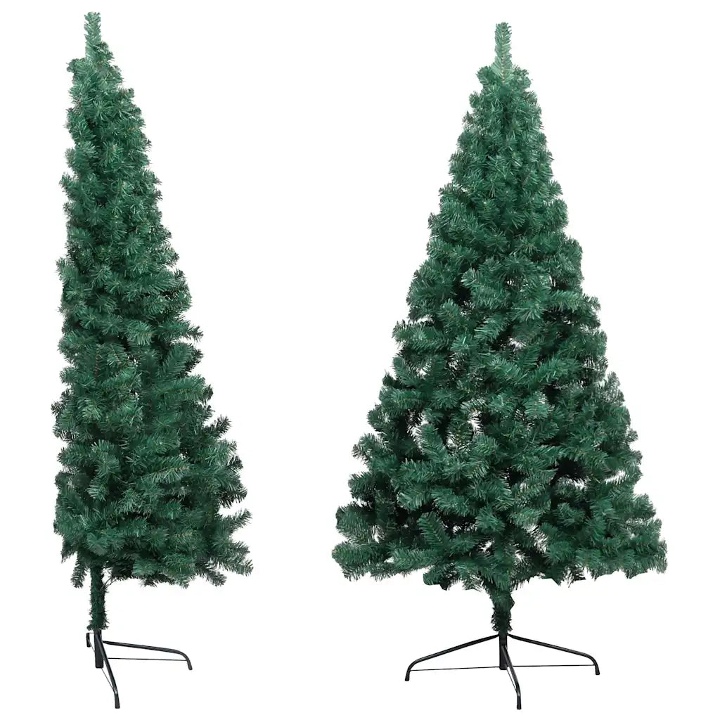 Albero di Natale a Metà Preilluminato con Palline Verde 210 cm 3077652