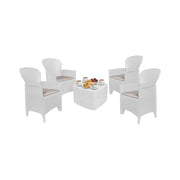 Set salotto da esterno Sulzano, Salottino outdoor o indoor, 4 poltrone con braccioli con un tavolino contenitore, Made in Italy, Bianco