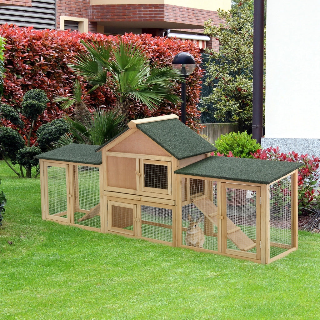 Gabbia per conigli roditori XXL a 2 piani con telaio in legno ¨C zephmum ¨C 210x45.5x84.5 cm legno massello pino