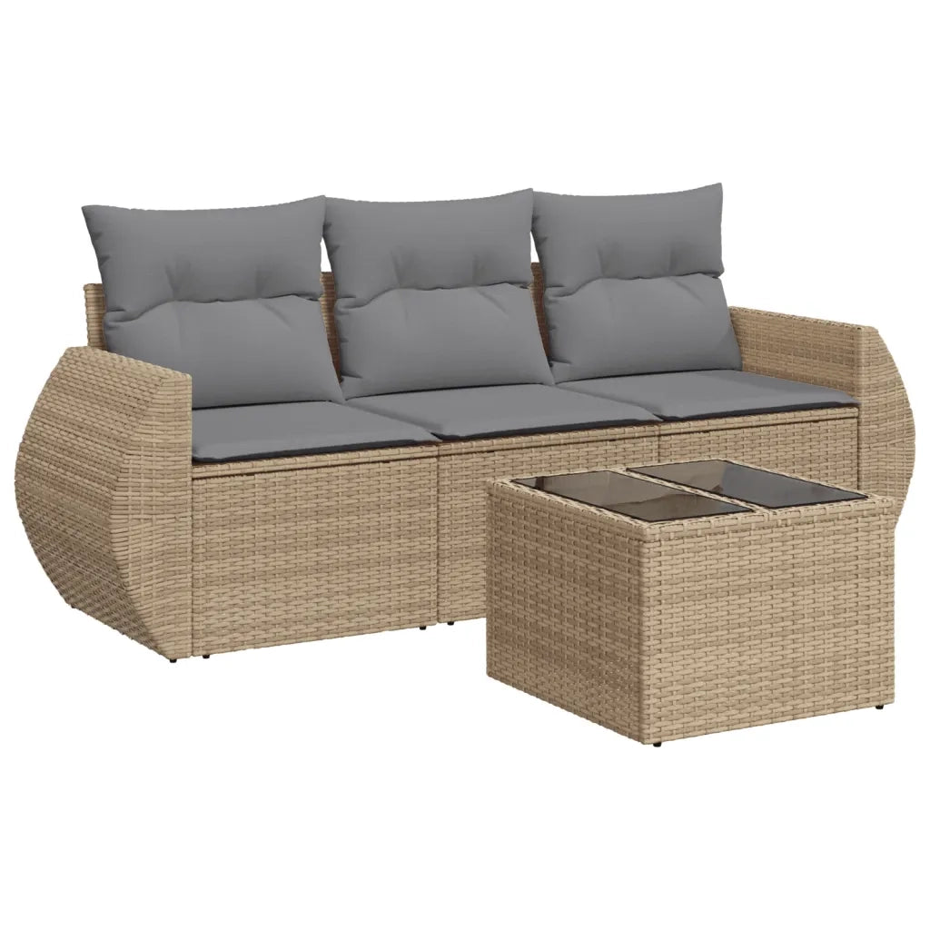 Set Divano da Giardino 4 pz | Set Salotto da Giardino con Cuscini Beige in Polyrattan