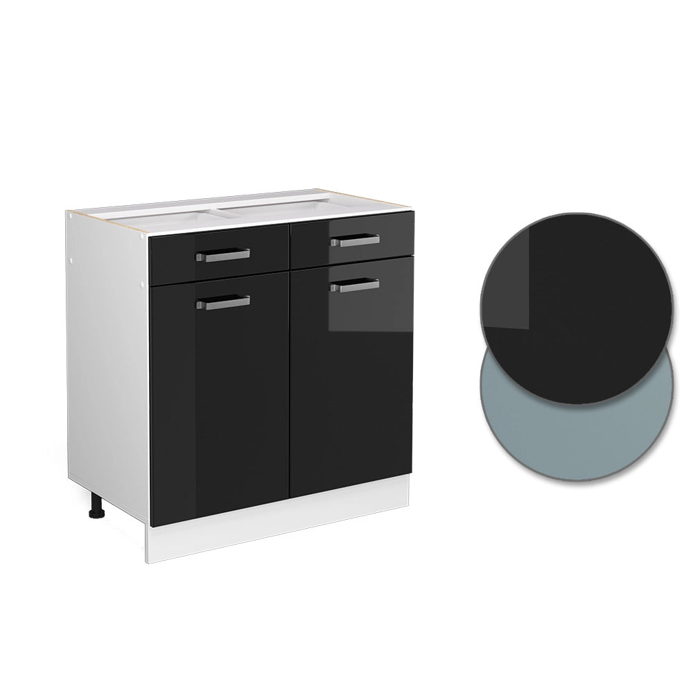 Vicco Base universale Nero lucido 80 cm con cassetti e ante, senza piano di lavoro