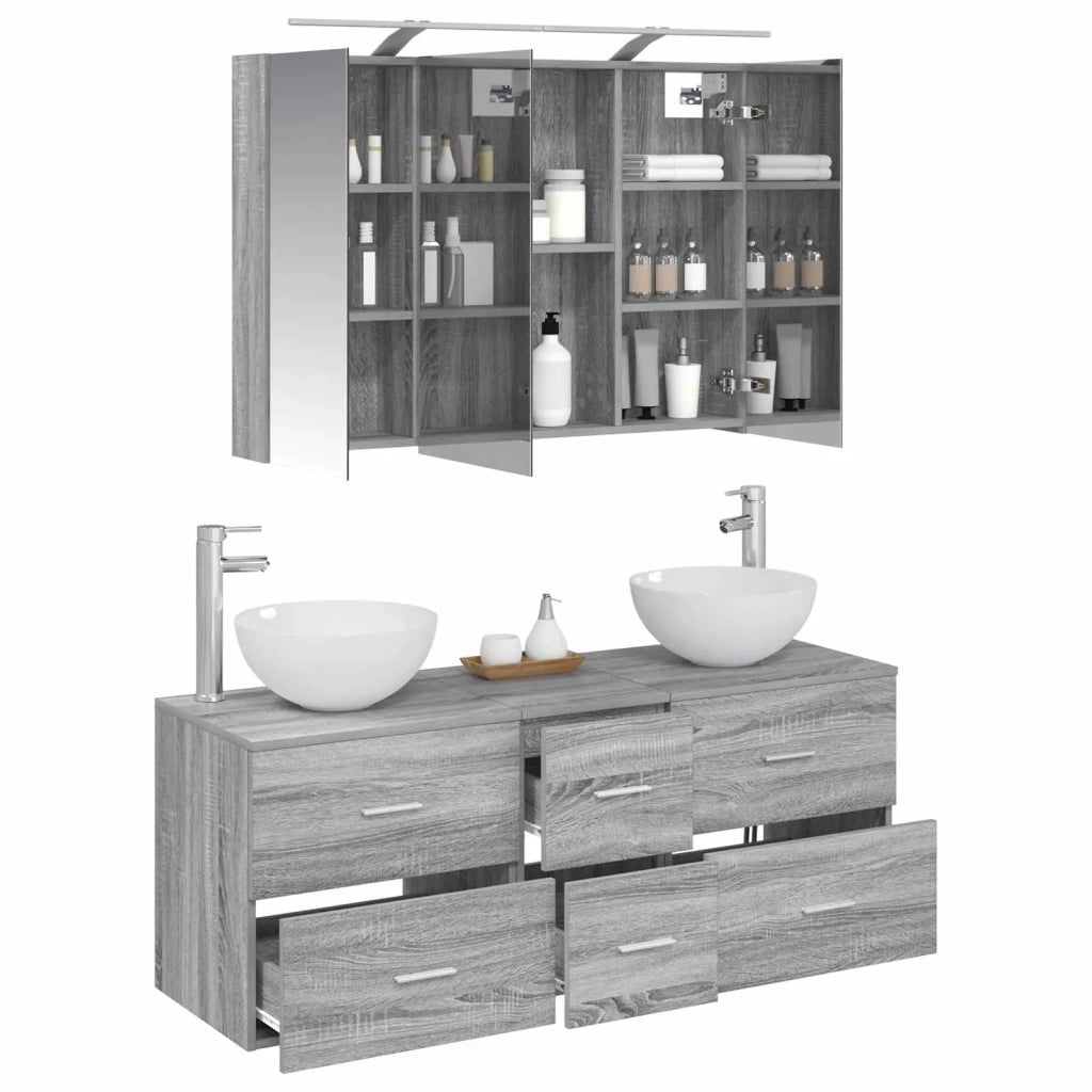 Set di mobili per il bagno 4 pcs Sonoma grigio 3406740