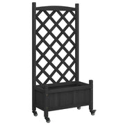 Portavaso per fioriera aiuola rialzata piante fiori terrazza giardino con traliccio e ruote legno massello di abete nero 02_0038375