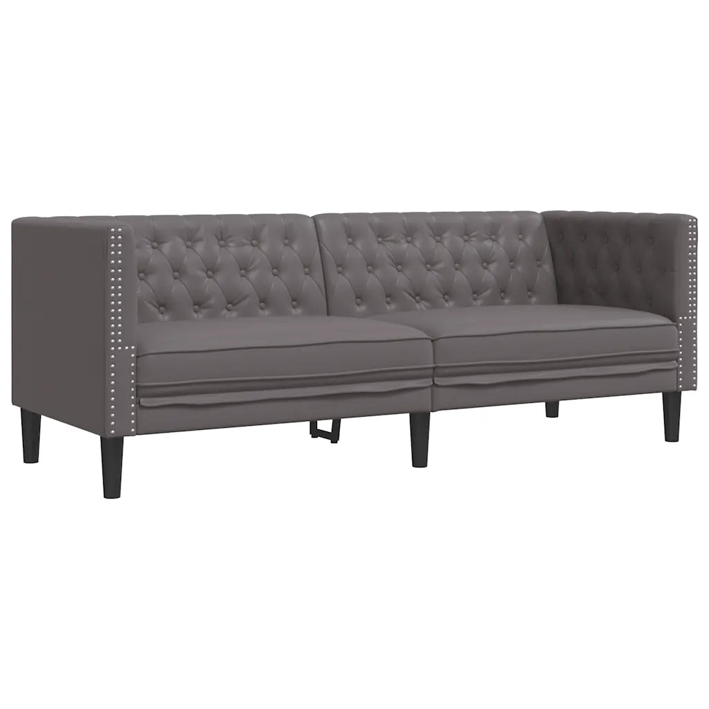 Divano Chesterfield a 3 Posti-Sofa 3 Posti-Divanetto Grigio in Similpelle
