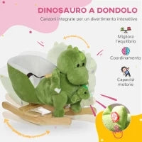 Cavallo a Dondolo per Bambini 18-36 Mesi a Dinosauro con Suoni e Rivestimento Morbido, Verde