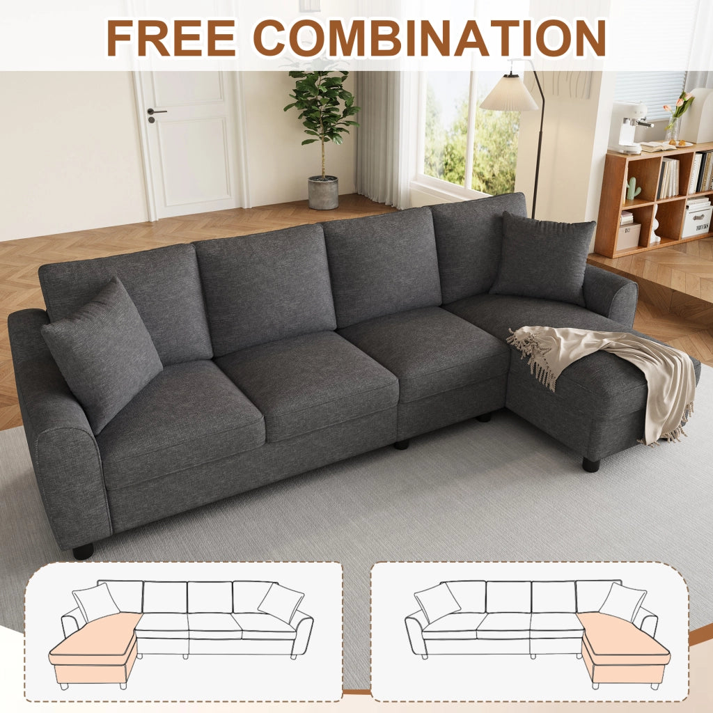 Divano angolare a L a 4 posti con chaise longue contenitore e schienale ribaltabile in chenille grigio 280 × 136 × 82 cm