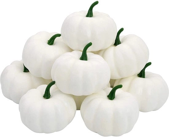 NTHProducts - Kunstpompoenen - Decoratie voor Herfst - Mini Pompoenen - Wit - Kunststof - Perfect voor Halloween en Thanksgiving - Ideaal voor Binnen