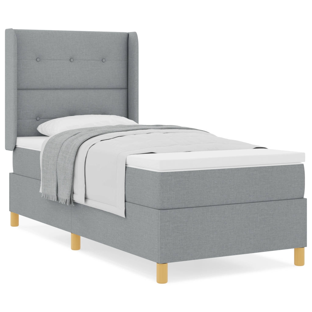 Letto Box Spring con Materasso Grigio Chiaro 90x200 cm Tessuto