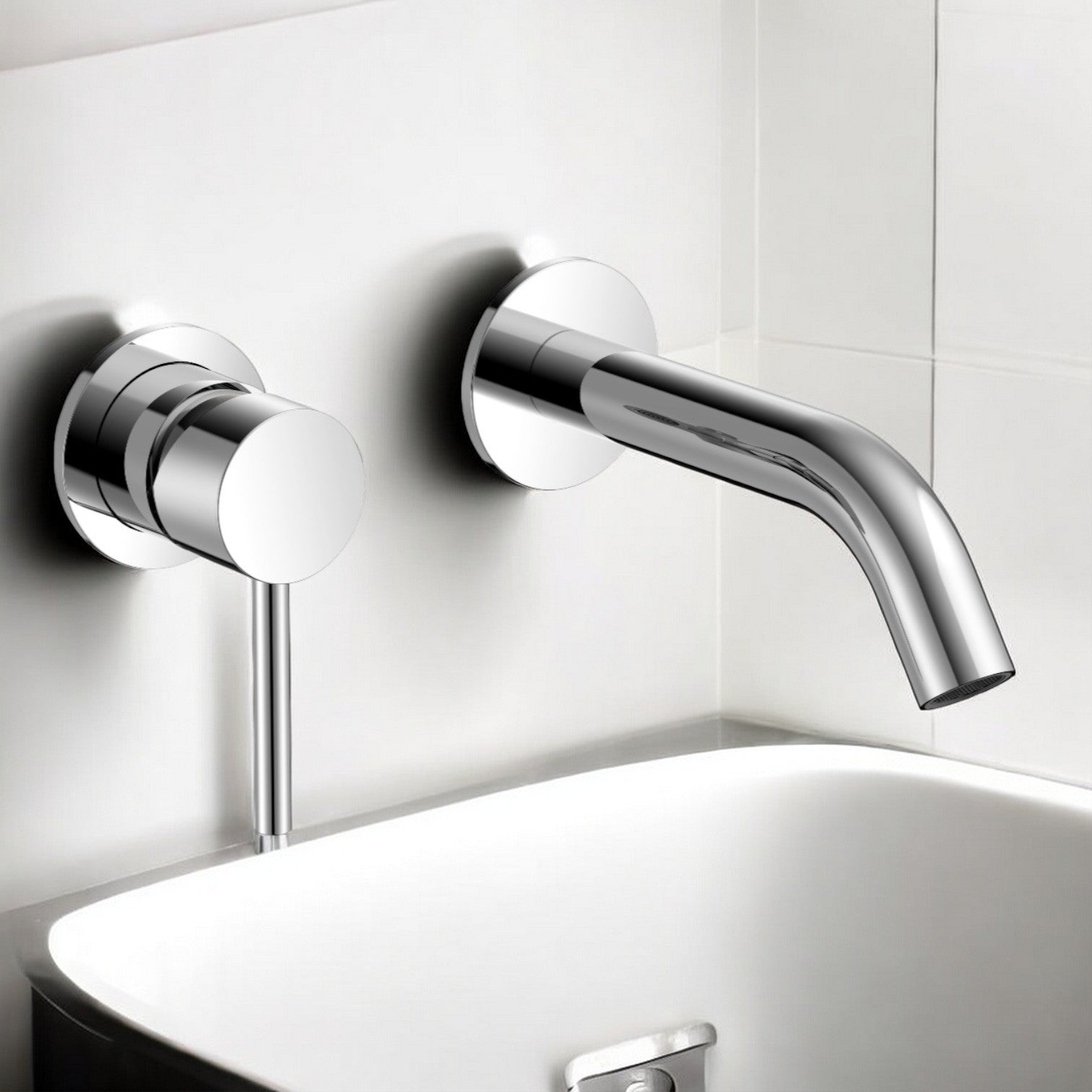 Miscelatore lavabo a muro tondo moderno completo