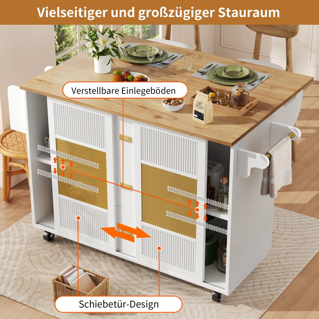 ISOLA CUCINA 146,85x70x90 cm Bianca in MDF e Metallo con ruote