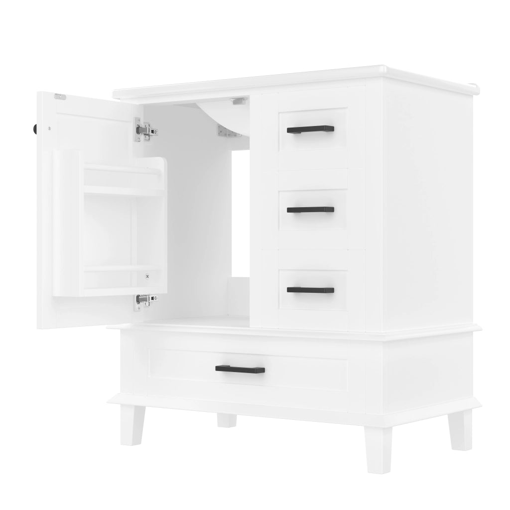 Mobile lavabo da bagno freestanding 76x46x83,5 cm bianco con lavabo in ceramica integrato, 3 cassetti silenziosi e vano con ripiano