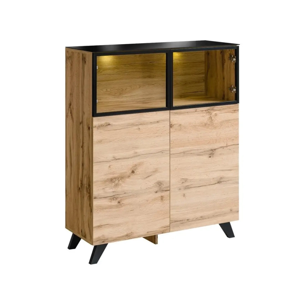 VETRINA bassa TINO + LED. Mobile decorativo in stile scandinavo, design per il tuo soggiorno.