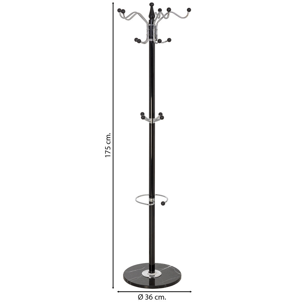 Perchero de metal negro con paragüero  y 5 ganchos D36X 175h cm